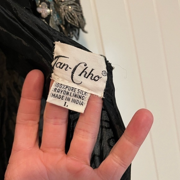 Vintage Tan Chho 100% silk beaded and sequins midi dress size large - Picture 7 of 10